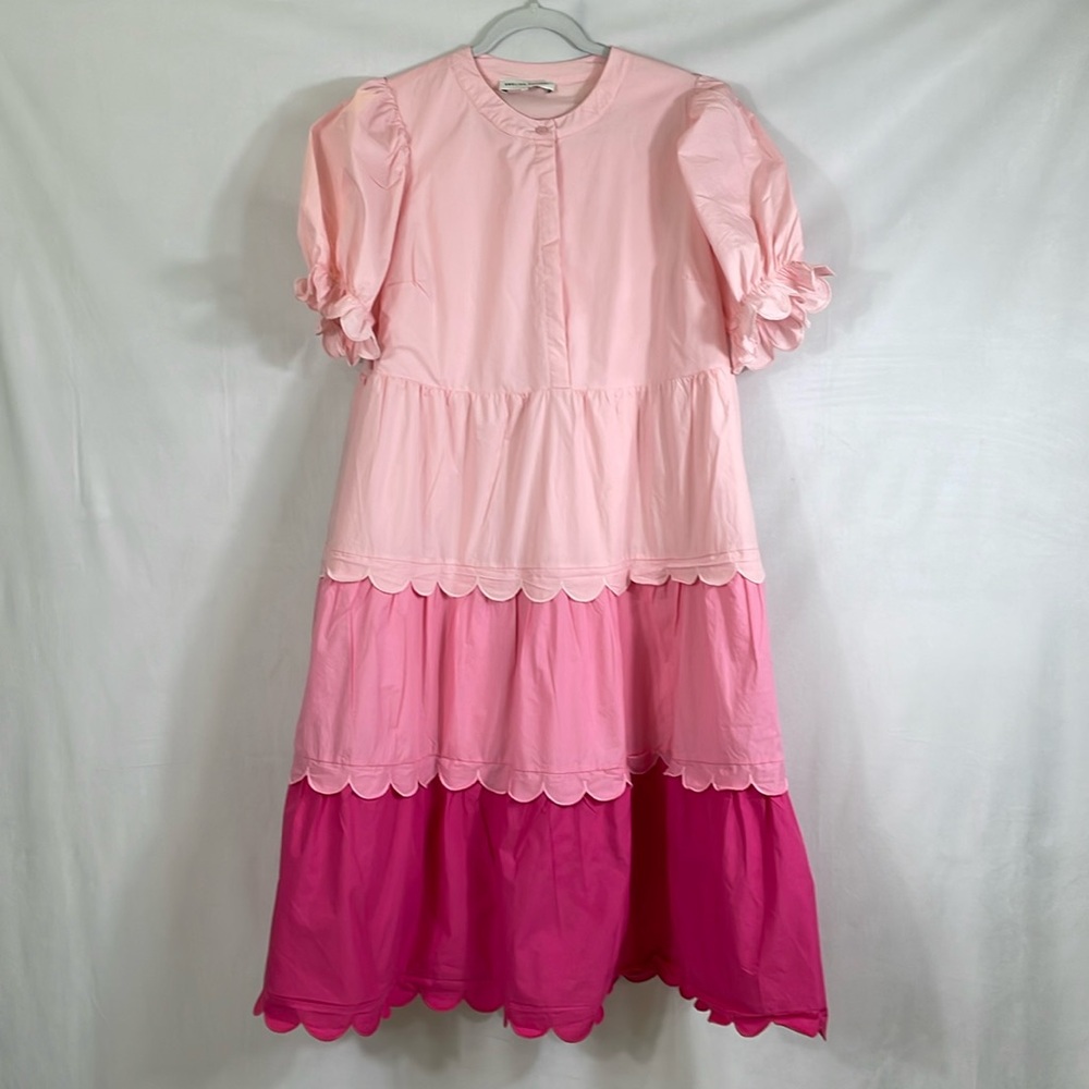 English Factory Color Block Scallop Maxi Dress Size 1X Pink EUC